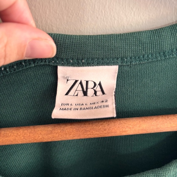 Zara Forest Green Heavy Cotton Crew Neck Long Sleeve Shirt - Picture 3 of 5